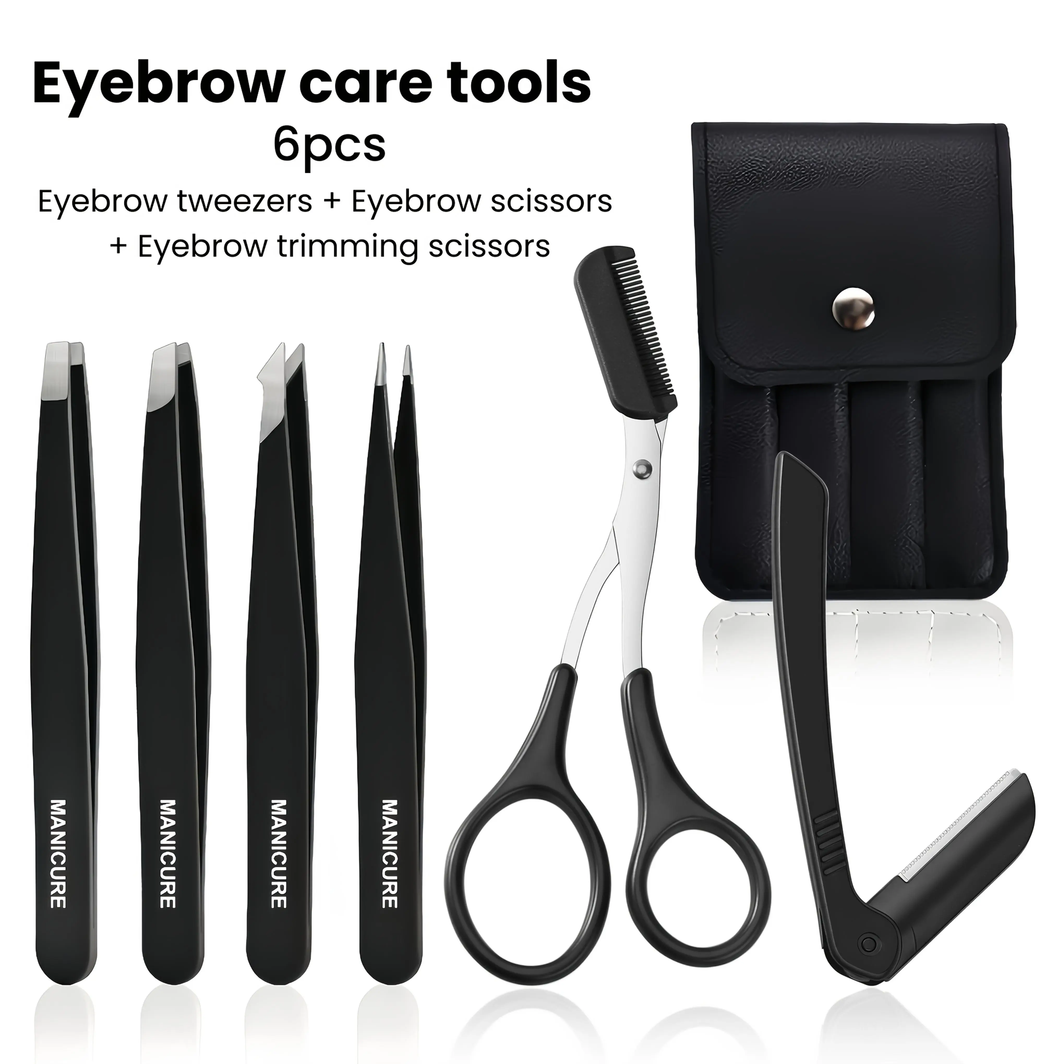 4/6pcs Stainless Steel Precision Tweezers Scissors Suitable for Eyebrow Trimming Facial Hair Removal Travel-Friendly