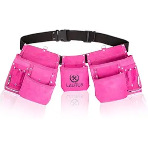 LAUTUS Pink Tool Belt/Pouch/Bag, Carpenter, Construction, Framers, Electrician |11 Pockets| 2 Steel Hammer Holders|