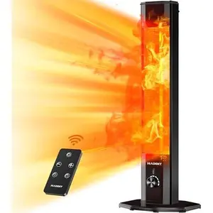 Outdoor Electric Patio Heater, Haimmy 42in Infrared Heater with Remote, 9 Heat Levels, 9H Timers, 1500W Instant Heating, Safety Lock, Tip-Over & Overheat Protection, IPX5 Waterproof Tower Space Heater