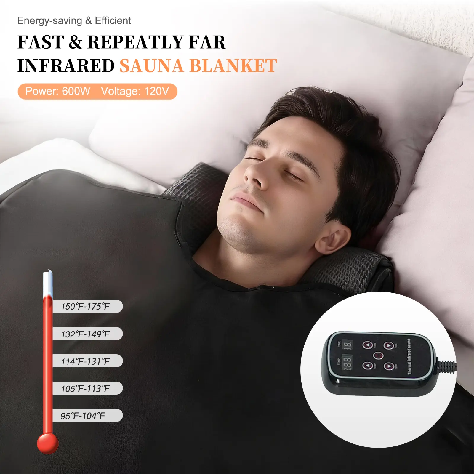 Smartmak Low EMF Portable Infrared Sauna Blanket with Crystal Therapy, 20-60 Min Adjustable Timer, 95-175℉ Temperature Control, 71x35.4in Durable PU Leather Cover for Home Relaxation
