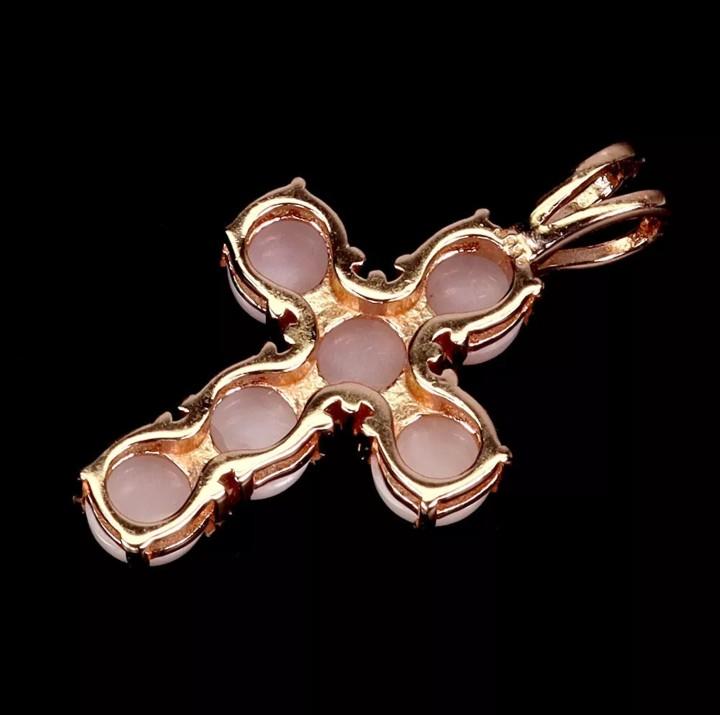 Rose Gold Plated Sterling Silver Opal Cross Necklace Pendant with Natural Pink Opals and Gold Finish