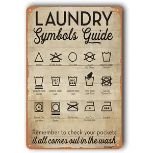 Funny Laundry Sign, Laundry Room Decor Sign, Laundry Decor, Laundry Symbols Guide, 8 x 12 Inch, Metallic Aluminum Sign