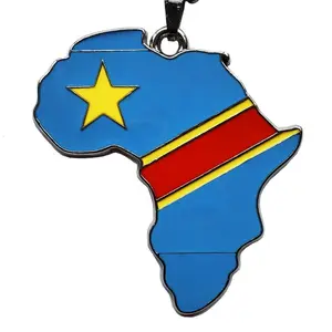 Democratic Republic of Congo Flag Pendant Necklace African Map Chain