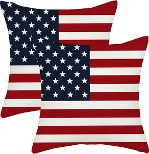 4th of July Pillow Covers 18x18 Independence Day Memorial Day Outdoor Decor Throw Pillows for Couch American Flag Patriotic Star and Stripes Pillowcase Decorative Cushion Case for Sofa Set of 2