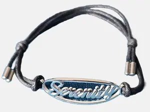 Inspirational 12-Step Serenity Stainless Steel Black Adjustable Bracelet