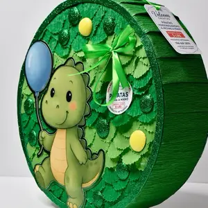 Veloom Piñata Mini Dinosaurs Bebé Cumpeaños Verde Personalizada a Mano con Glitter y Detalles Adorables