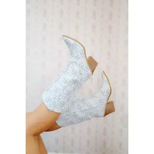 Amanda Floral Western Boots- Blue