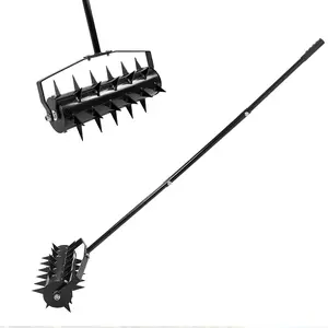 Rolling Lawn Aerator, 18 Inch Manual Aerator Lawn Tool Aerator Lawn Soil Penetrator with 50 Inch Handle, Lawn Aerator Roller for Yard