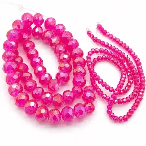 Hot Pink Faceted Glass Beads, 4mm & 8mm Sparkly Rondelle Bead Strands, Fuchsia Crystal Style Beads, Jewelry Making Bracelet Beads