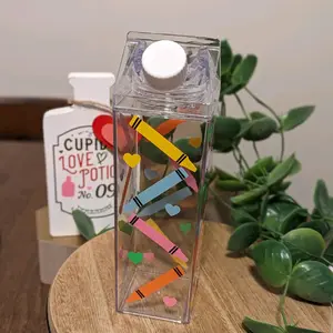 Crayon Love Milk Carton Water Bottle - 17 oz, Portable, Washable, Reusable - Stylish and Fun Beverage Holder special gift