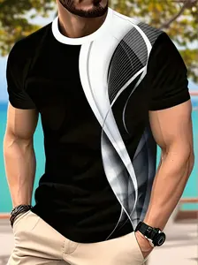 [Printed Design – Not Textured] Men's Geometric Pattern T-Shirt, Summer Breathable Quick-Dry Short-Sleeve Top, Comfortable and Versatile for Daily Casual Wear, Trendy Style
