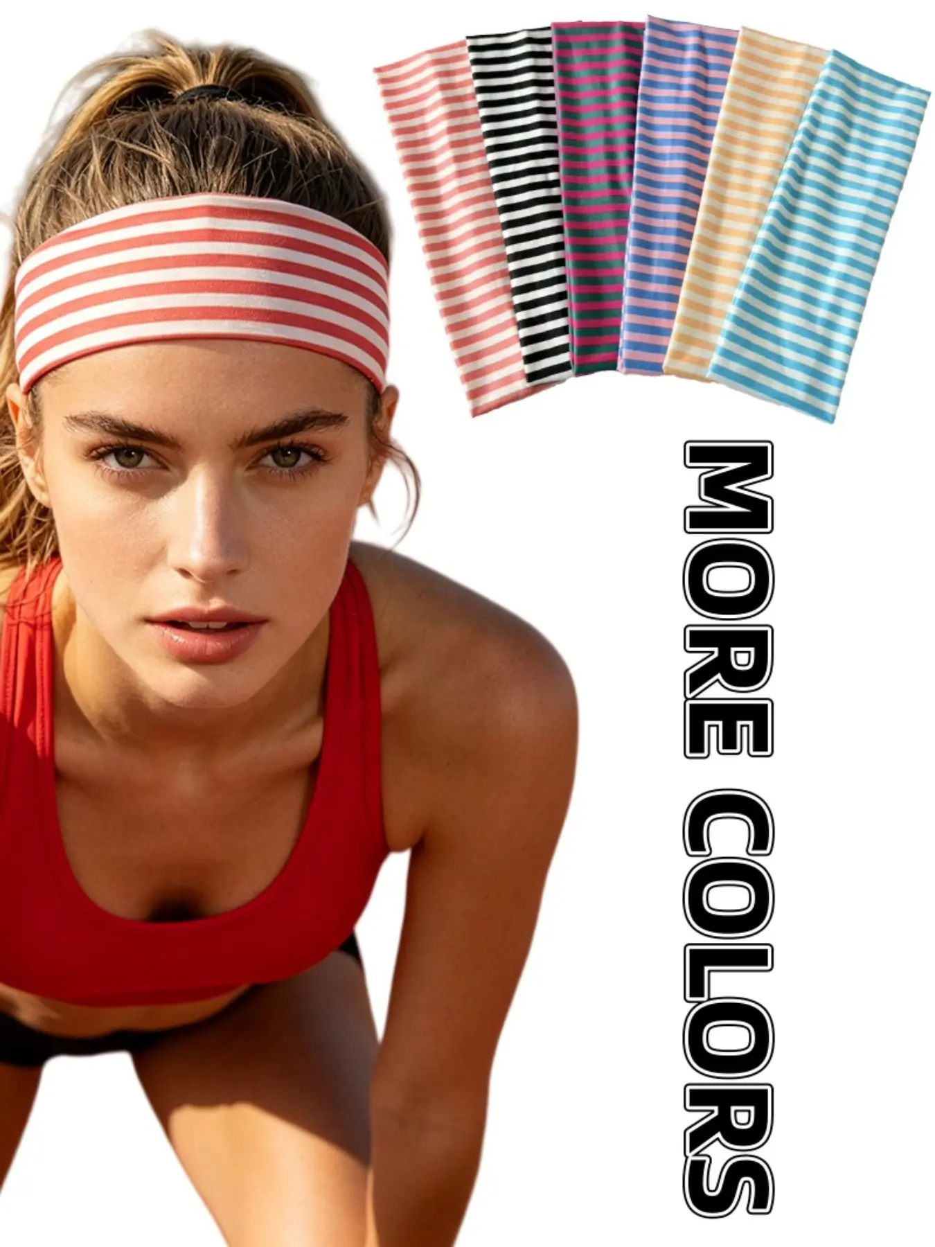 6 Pcs Women's Striped Sports Headbands Set, Sweat-Wicking Hair Bands, Workout Headbands, Athletic Headbands, Sweatband Headband, Sweat Absorbing Headband, Ideal for Gym Running Yoga, Casual Daily Accessories
