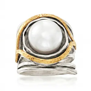 High-end faux pearl ring, niche design, unique hammered metal texture, individualistic European and American style, fashionable and versatile ring.