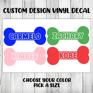 Dog Bone Custom Name Decal Personalized Pet Dog Puppy Mom Dog Dad Dog Lettering Heart Sticker Organiser, Bottles, Cups, Canister, Tin, Laptop, Luggage, Car, Truck, Window, Wall vinyl