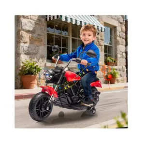 12V Kids Motorcycle 3 Wheel Design Training Wheels One Button Start Reverse Headlight Horn Music Battery Powered for Ages 3-5 Red Tricycle