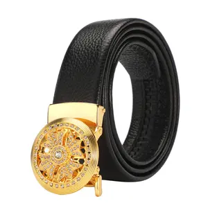Genuine Leather Belt Men's Automatic Buckle Rotating Buckle Cowhide Belt