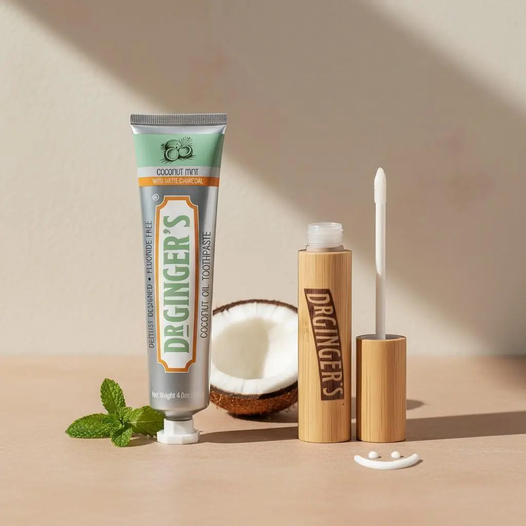 Dr Gingers Radiant Whitening Duo Organic White Charcoal Whitening Toothpaste with Organic Coconut Oil Organic Coconut Oil Whitening Pen Flouride Free Gentle
