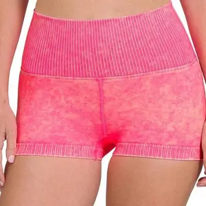 Beach Crop Womenswear Bottoms - 2” Inseam Washed Seamless High Waisted Shorts in Teal Violet Coral Fuchsia Super Stretchy Summer Style