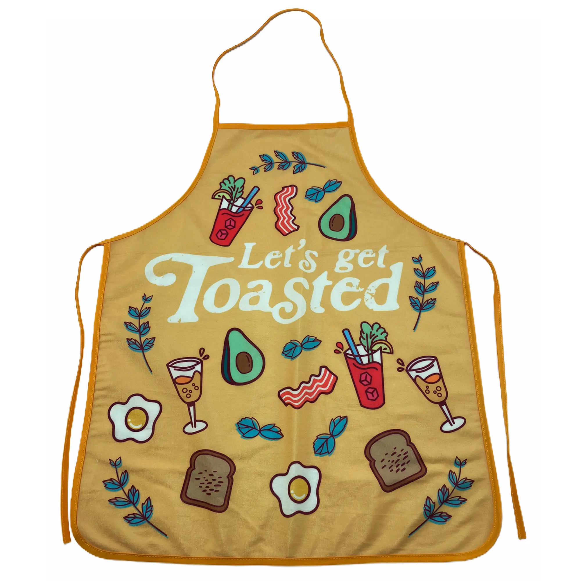 Let's Get Toasted Apron Funny Comfort Food Breakfast Bruch Graphic Novelty Kitchen Apron Funny Aprons Adjustable Household Items Graphic Print Drinking Grill Apparel Funny Food Cover Grilling Apparel for Men Yellow