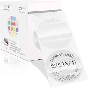 2"Thermal Label Stickers,Transparent Round Thermal Labels,Self Adhesive Circle Clear  Thermal Labels,Direct Thermal Sticker for DIY Logo Design Office Business,400 pcs(Transparent)