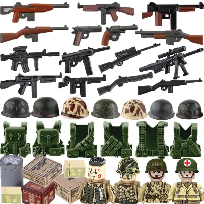 WW2 Military Building Blocks Solider Figures Gifts Toys USA Weapons Guns Vests Helmets Supplies Equipments Accessories MOC Brick