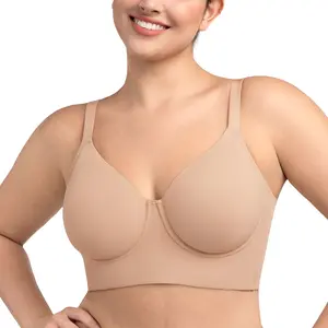 HSIA Delia Non Padded Plus Size Full Coverage Seamless Supportive Longline Underwire Bra for Large Bust T-Shirt Bra Side Smoothing Wide Back Coverage Tank Vest Bra Wide Adjustable Straps Breathable High Elastic Stretch Fit Bra for Curvy Women