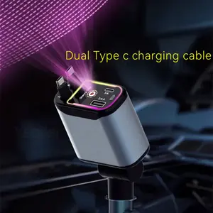 Car charger with starlight purple light,4-in-1 Retractable Tangle-Free Cables,Four-in-One Super Fast Upgraded Telescopic Car Charger Adapter charge port mom star Compact Design 4-in-1 car charger para Starlight red light model car charger