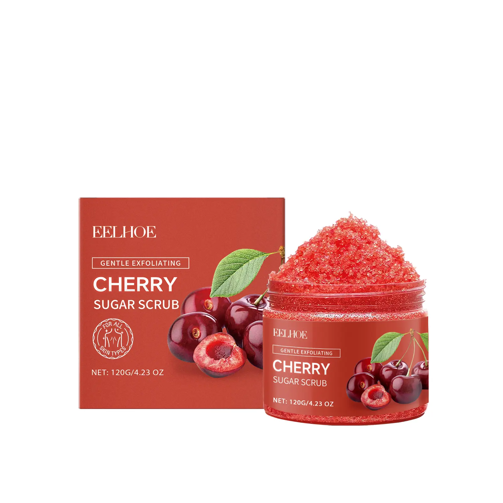 EELHOE Cherry Sugar Body Scrub Gentle Exfoliating Cleanse Hydrating Moisturizing Body Care Restore Smooth