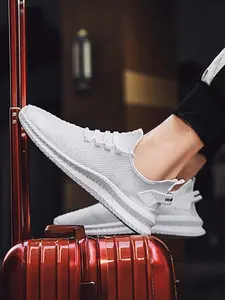 Men's Flyknit Sneakers, Breathable Lightweight Soft-Soled Athletic Casual Sports Walking Shoes, Suitable for Daily Wear