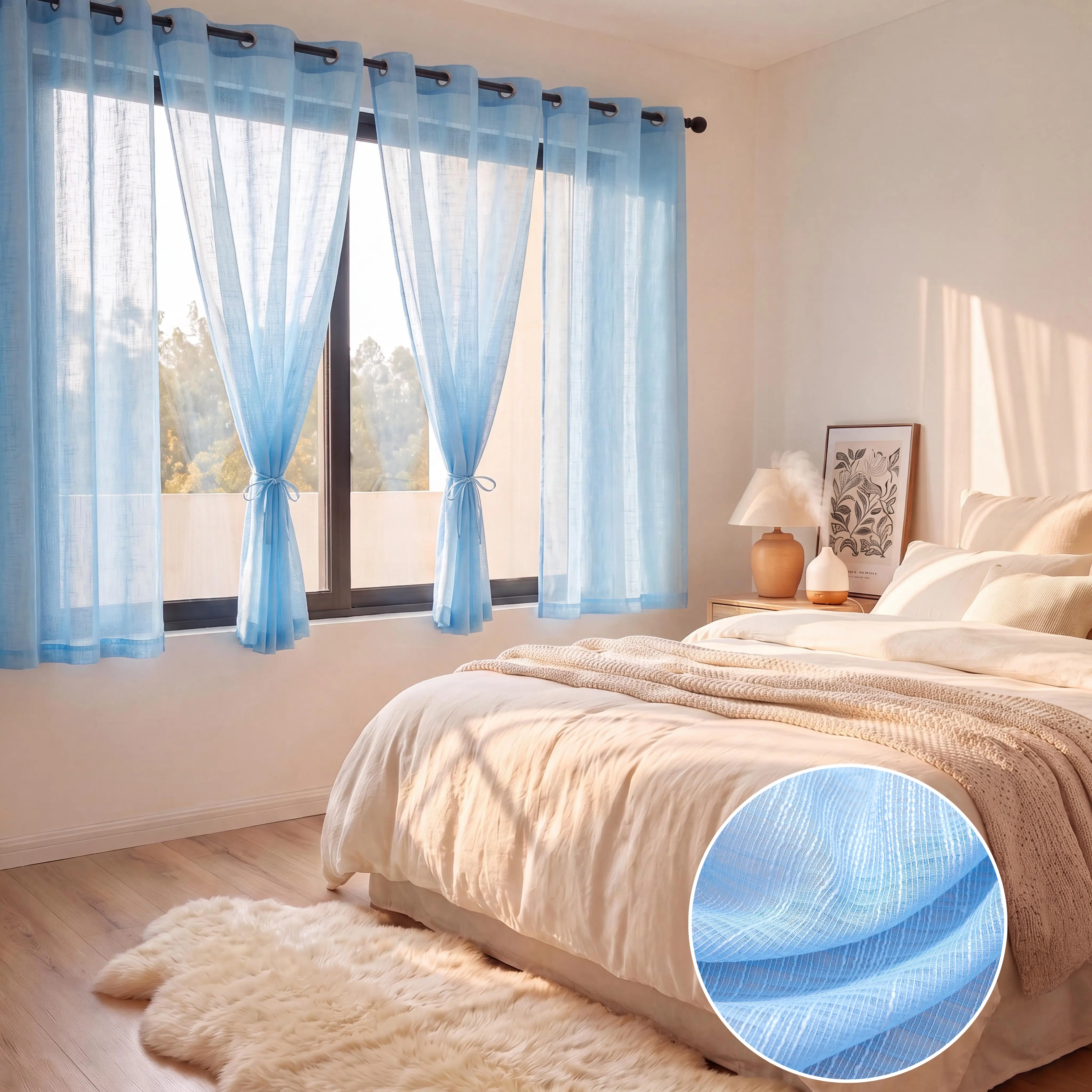4 Piece Soft bamboo gauze Yarn Fabric, 34x63 Inch Solid Color Window Curtains, Classic Grommet Top Design, Elegant Home Window Drapes for Bedroom Living Room Decoration Kitchen L12
