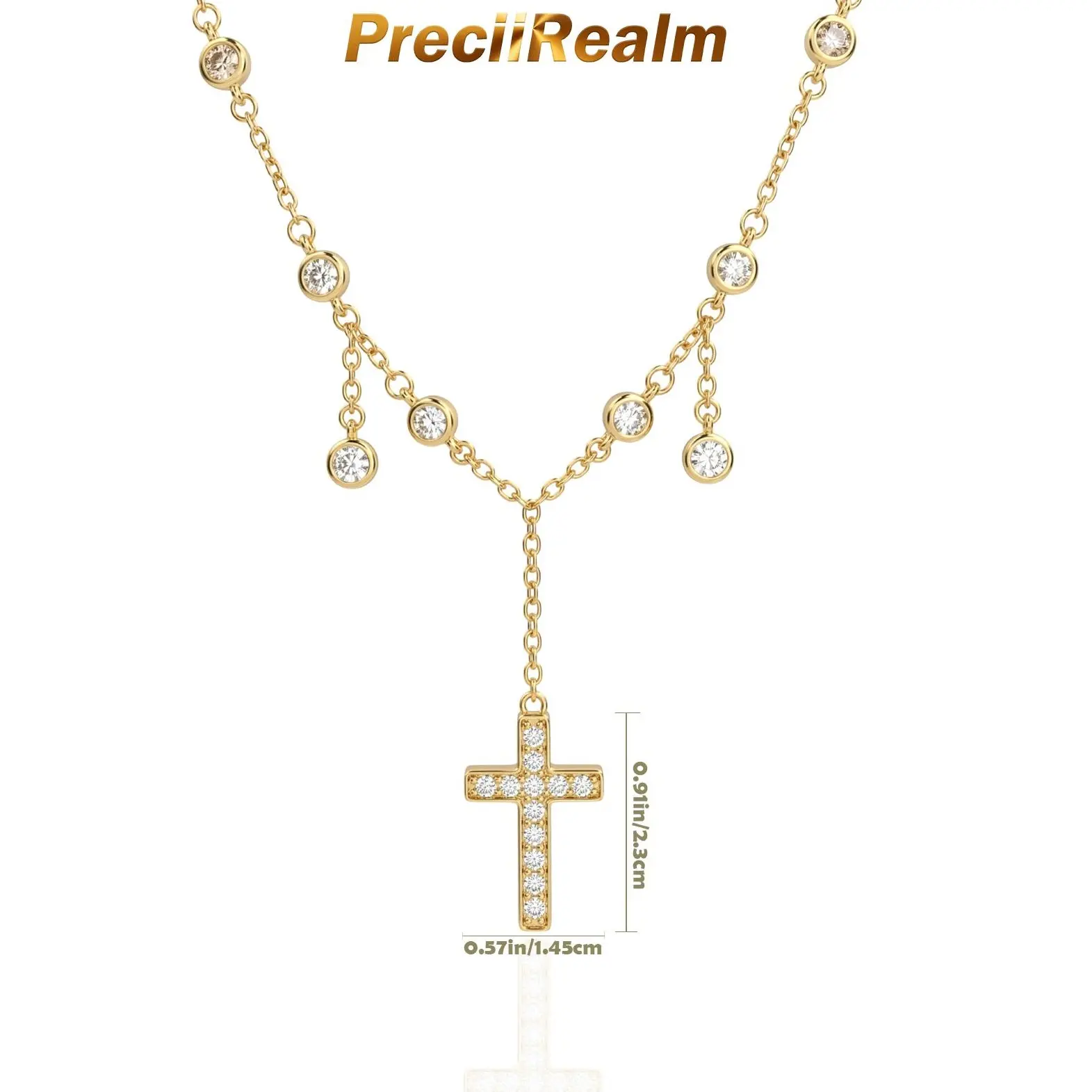 PreciiRealm 14K Gold Plated Cubic Zirconia Cross Necklace for Women, Non-Tarnish Waterproof Simple Small Christian Baptism Religious Faith Jewelry Gift, Cross Necklaces, Spiritual Jewelry, Dainty Necklaces