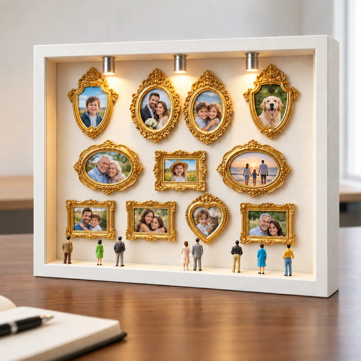 Mini Museum of Us DIY Photo Frame, Mini Museum Silhouette Box with Gold Mini Frames and Figures, Gift for Couples, Parents and Friends