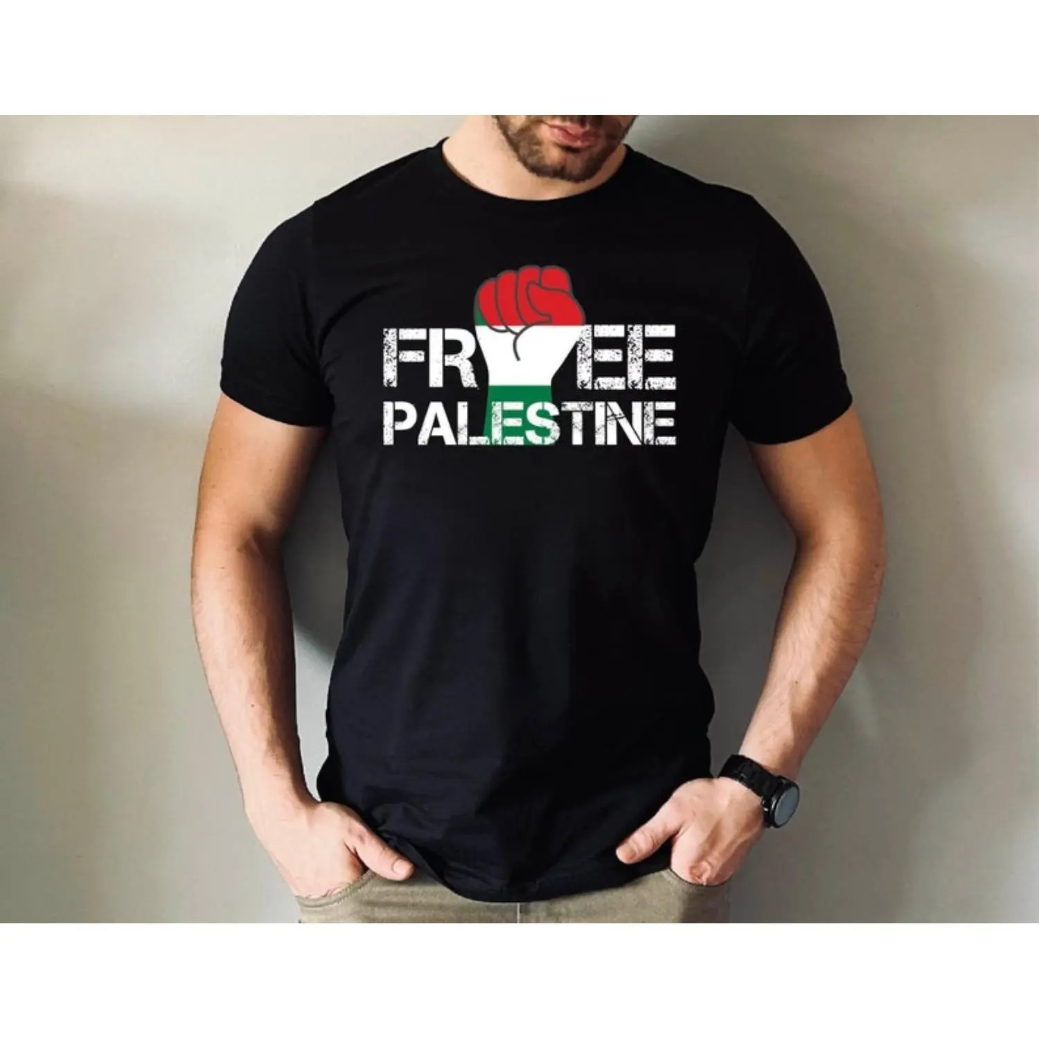 Menswear Free Palestine Short-Sleeve Round Neck Casual Streetwear T-Shirt
