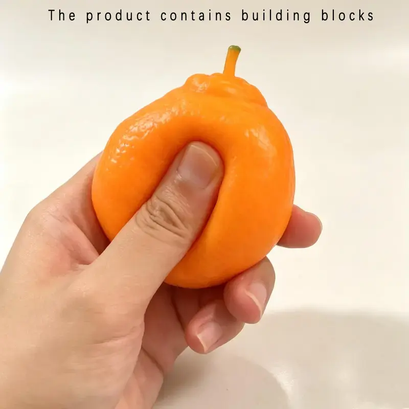 Orange building blocks---1pc Cute Fruit Shape Squishy Selfie Accessory, Decor Prop with Internal Building Blocks, Fun Ornament for Phone Decoration and Selfie Shooting