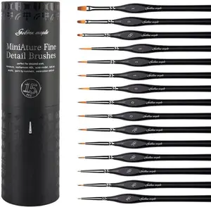Golden Maple Miniature Paint Brushes, 15PC Model Brushes Micro Detail Paint Brush Set, Fine Detailing for Acrylics, Oils, Watercolors & Paint by Number, Figurine (Black)