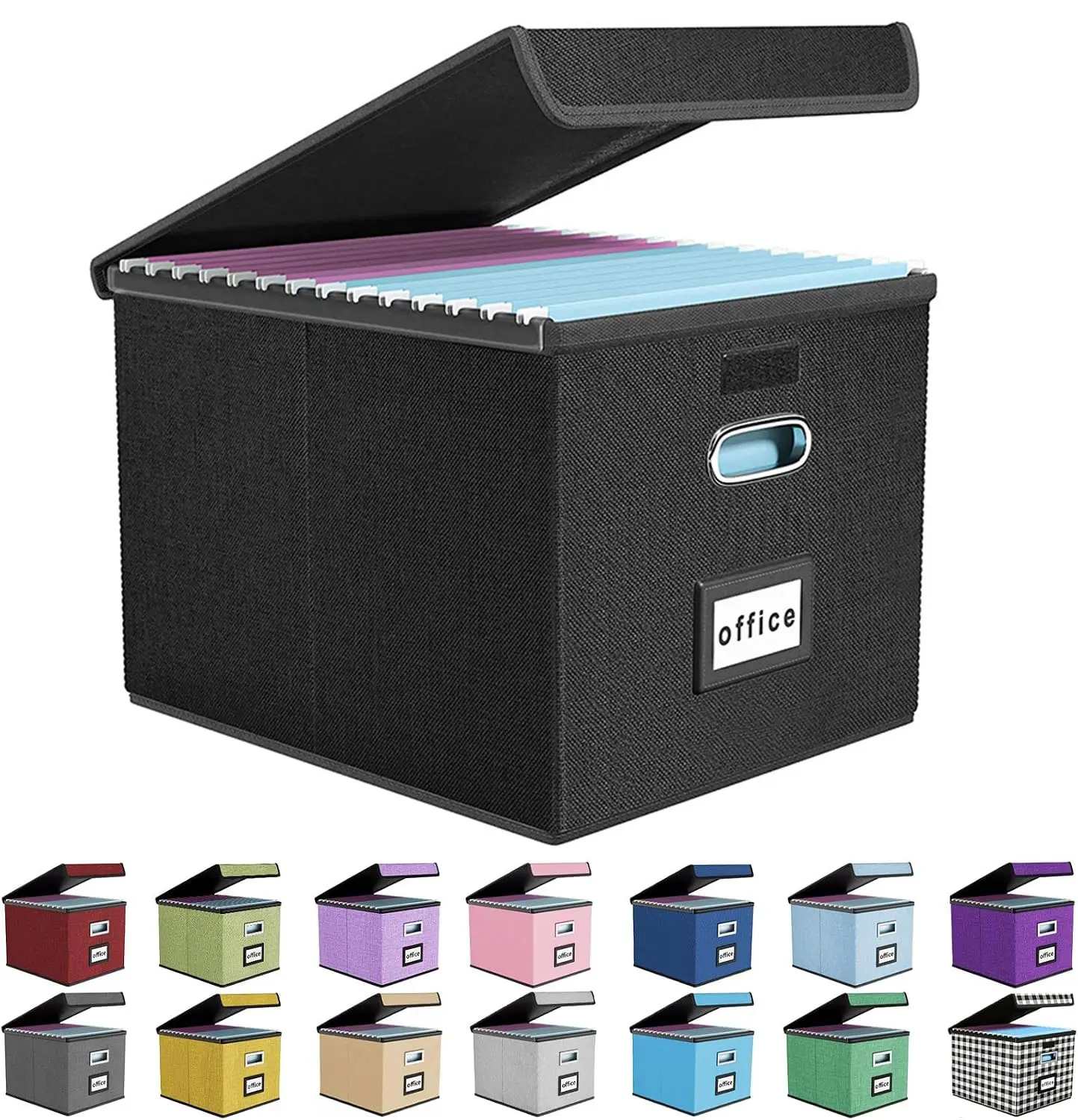 File Organizer Box with Lid, Collapsible File Folder Organizer for Office Document Storage, Filing Box with Plastic Slide for Letter Size Hanging File Folders(1 Pack, Black)
