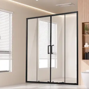 Semi-Frameless Double Sliding Shower Door With 1/4 Inch SGCC Tempered Glass In Matte Black Finish, Reversible Installation, Smooth Glide Tracks, Integrated Seals, Water-Resistant, Easy Clean, For Walk-In Shower Enclosures
