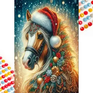 5D DIY Full Drill Round Diamond Painting - Diamond Art Kit Christmas Horse Head Mosaic, Canvas - DIY Decorative Painting, Home Wall Decor, Suitable for Halloween and Christmas, Birthday and Anniversary Gifts, Handmade Gifts