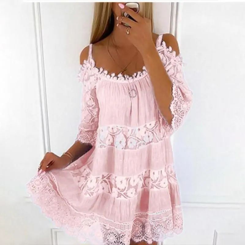 Elegant Lace Blouse for Women's Semi Sheer 3/4 Sleeve Off Shoulder drees