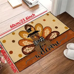 1Count of Non-Slip, Machine Washable Polyester Door Mat Measuring 15X23/19X31/23X35/31X47 Inches, Suitable for Indoor And Outdoor Use in Bedrooms, Rooms, Hallways, And Courtyards.Pho Prop: 'Brown Turkey with Hat And Bow Tie Welcome Fall, Thanksgiving' for