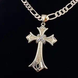 Cross Necklace 14k Gold Plated No Fade, Water Resistant