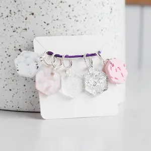 Set of 5 Hexagon Stitch Markers - Pink Candy Cane Christmas