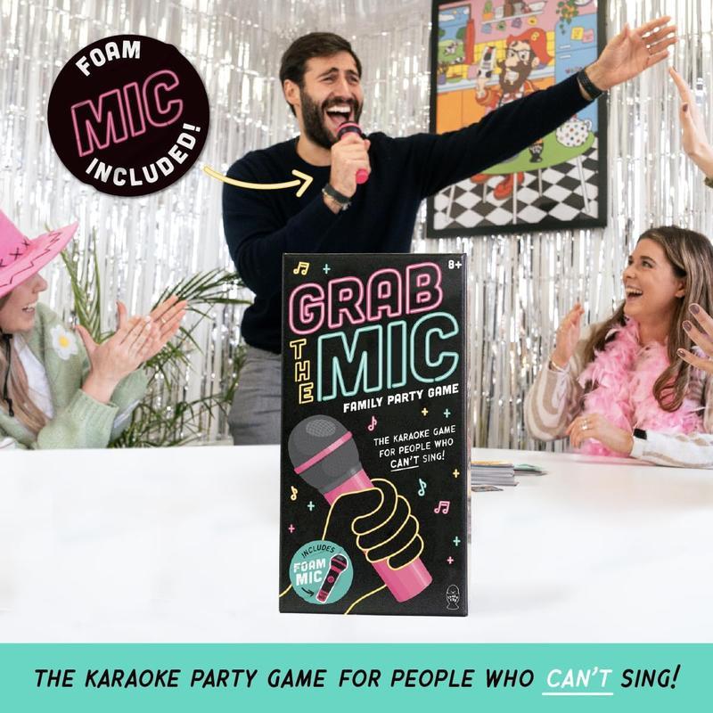 Grab The Mic - Karaoke-Style Game with Foam Microphone, 125 Word Cards, Game Board, Player Tokens & Easy-to-Follow Instructions Grab The Mic - Karaoke-Style Game with Foam Microphone, 125 Word Cards, Game Board, Player Tokens & Easy-to-Follow Instructions