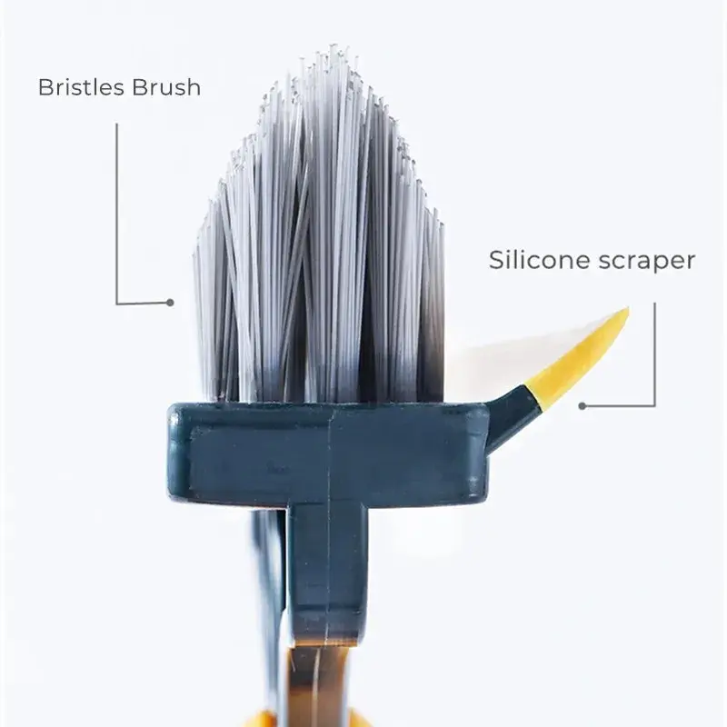 V-Shape 2-in-1 Floor Cleaning Brush Squeegee Hard Bristle Bathroom Tile Grout Scrubber with 120° Rotating Triangular Head & Long Handle, for Corner Crevice & Household Floor Cleaning, ABS & PVC Bristles, Green