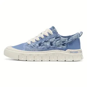 Men's Casual Canvas Sneakers - Breathable low-top lace-up shoes, stylish blue and white checkered design, comfortable and lightweight, suitable for casual wear, walking, and outdoor activities