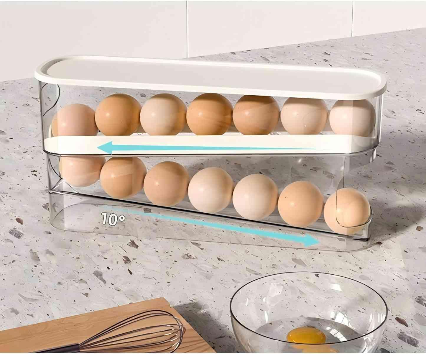 Clear Egg Storage Box, 1 Count Space Saving Rolling Egg Holder, Durable Plastic Egg Organizer for Refrigerator, Kitchen Accessories