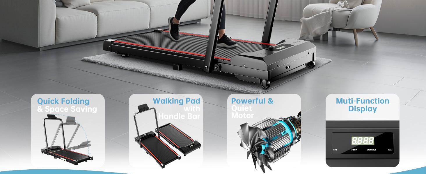 3.0 HP Under Desk Walking Pad Treadmill with Handle Bar- Portable Remote Control Treadmill with LED Display,Walking/Jogging/Running Machine for Home & Office