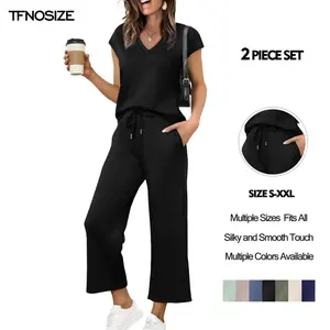 Women's Two-Piece Loose Batwing Sleeve Set V-Neck Tank Top and Pants Casual