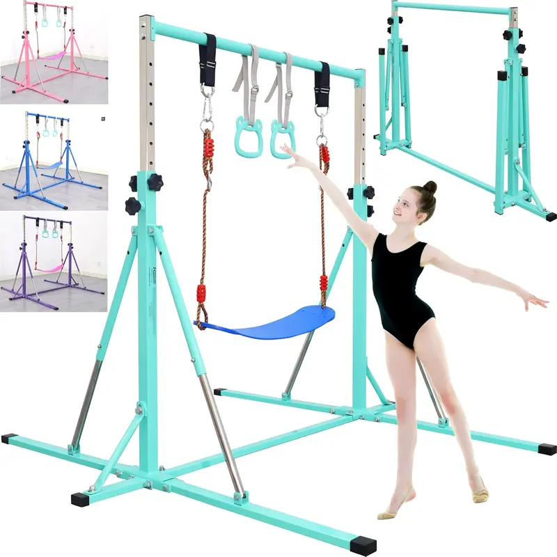 Foldable Gymnastics Bar,5FT Horizontal bar,Adjustable bar for Ages 3-15, Gymnastics bar,Triangle Structure-Gym Equipment for