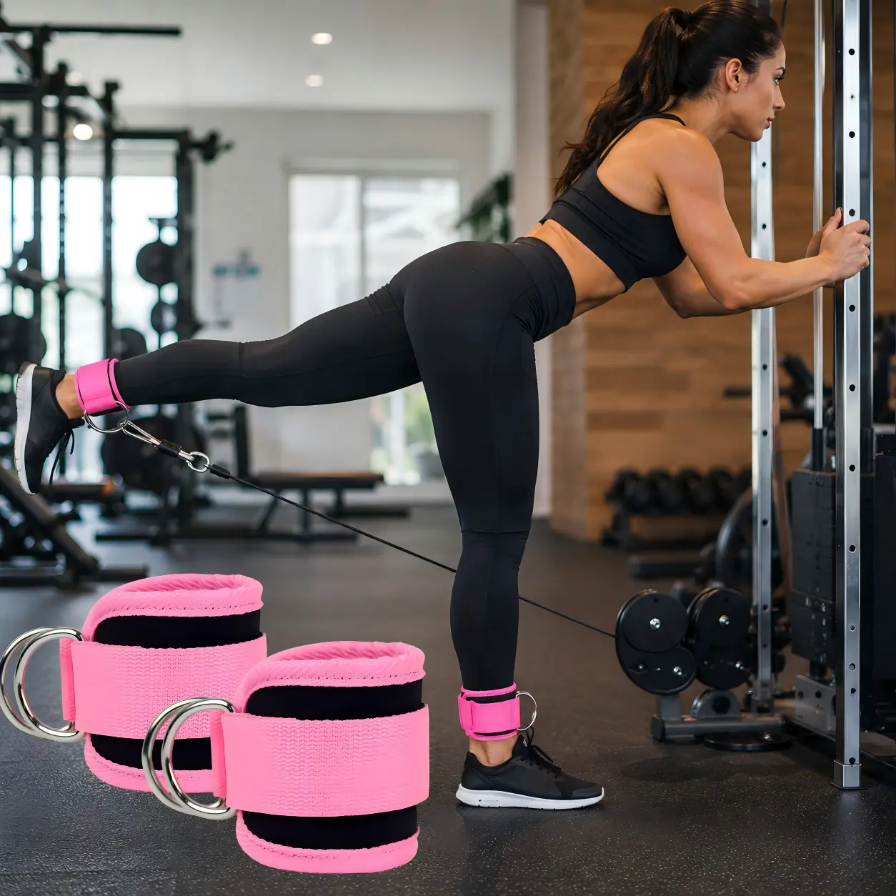 Adjustable Ankle Resistance Band Set with Padded Cuffs Double D-Ring Ankle Straps, TPE Leg Hip Glute Training Bands , Booty Lifting Kickbacks Lower Body Workout Equipment for Home Gym Outdoor Fitness, Women Men Fitness Gift
